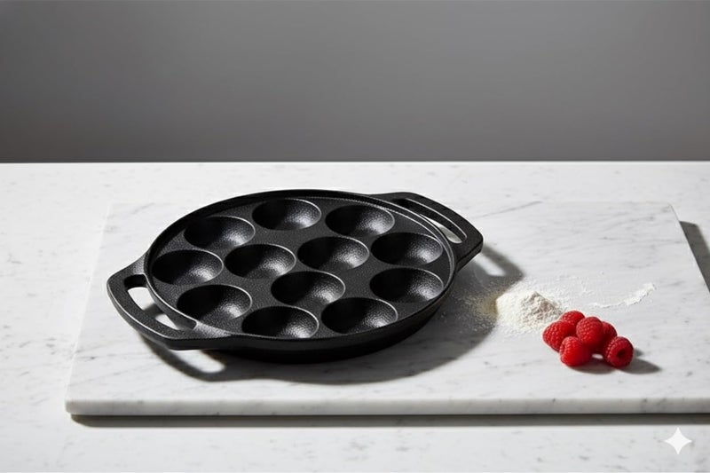 ROSTON Cast Iron Paniyaram Appam Pan Appe Ponganalu Pan Chatti Appam Maker, Cast Iron 12 Cavity Induction Base, Black - Image 2