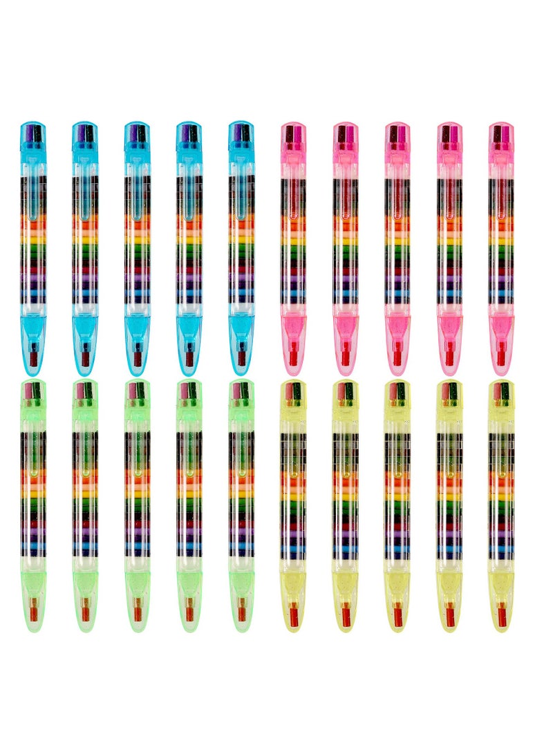KASTWAVE Rainbow Pencils, 20 Pcs Stackable Glitter Crayons for Kids Stacking DIY Crayons, 20 Color Buildable Crayons Party Favors for Office School Art Class Supplies (4 Shell Colors)  - Image 1