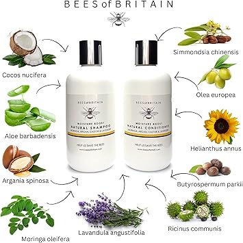 BEES of BRITAIN 99 Natural Shampoo Moisture Boost Argan Moringa Castor Lavender No SulfatesParabens pH 55 Sensitive Skin We Donate 5 of our Profit to Save Bees Pollinators 250ml - Image 2