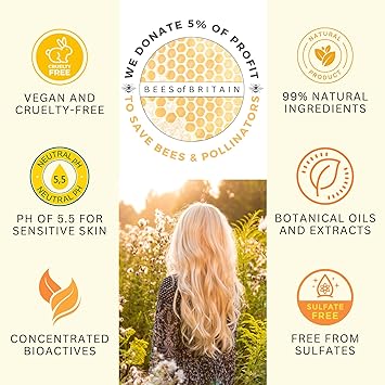 BEES of BRITAIN 99 Natural Shampoo Moisture Boost Argan Moringa Castor Lavender No SulfatesParabens pH 55 Sensitive Skin We Donate 5 of our Profit to Save Bees Pollinators 250ml - Image 3
