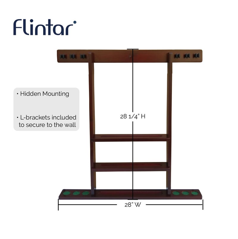 Flintar Wall Mount Cue Rack, Premium Quality Made in Taiwan, Billiards Pool Cue Stick holder, Real Solid Hardwood, Improved Direct Wall Mounting, Cue Rack Only, Mahogany Finish - Image 2