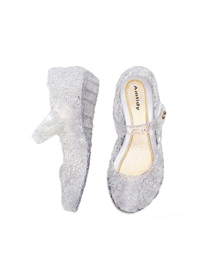 Amtidy Flats Mary Jane Dance Party Cosplay Shoes, Snow Queen Princess Birthday Sandals for Little Girls, Toddler, White, 8.5 Toddler - Image 1