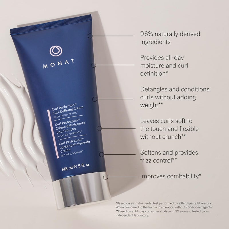 monat كريم تحديد التجاعيد MONAT Curl Perfectionâ„¢ مع RejuveniqueÂ®، كريم تصفيف مرطب ومقاوم للتجاعيد - تجاعيد محددة وناعمة وممتلئة طوال اليوم للشعر المموج والمجعد - 148 مل/5 أونصة سائلة - Image 3