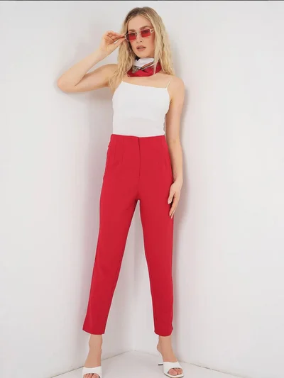 BIG DART BDART High Waist Slim Fit Ankle Length Crepe Pants