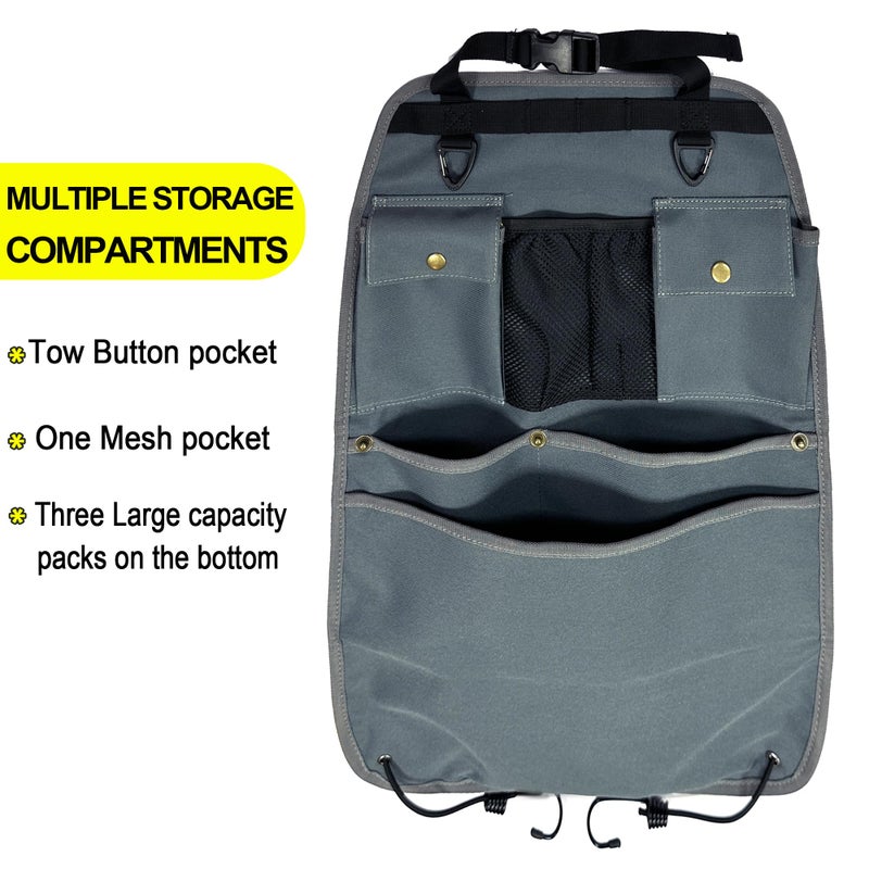 BEATUNEE Car Seat Back Organizer with Multiple Pockets and Hooks (grey) - Image 5