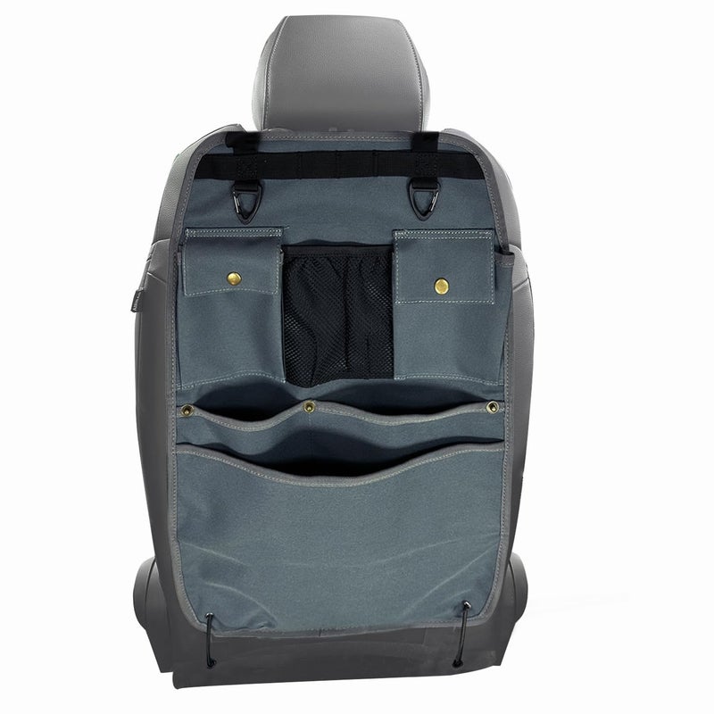 BEATUNEE Car Seat Back Organizer with Multiple Pockets and Hooks (grey) - Image 1