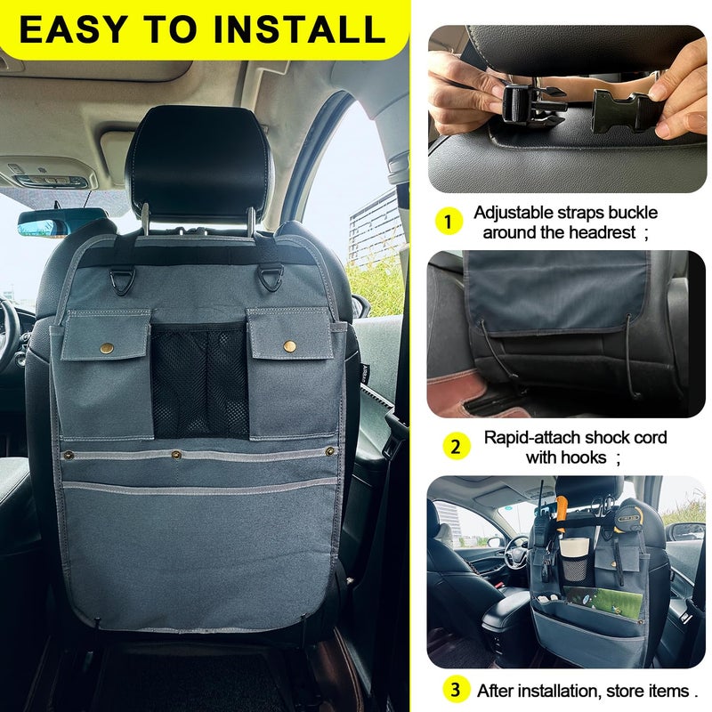 BEATUNEE Car Seat Back Organizer with Multiple Pockets and Hooks (grey) - Image 4