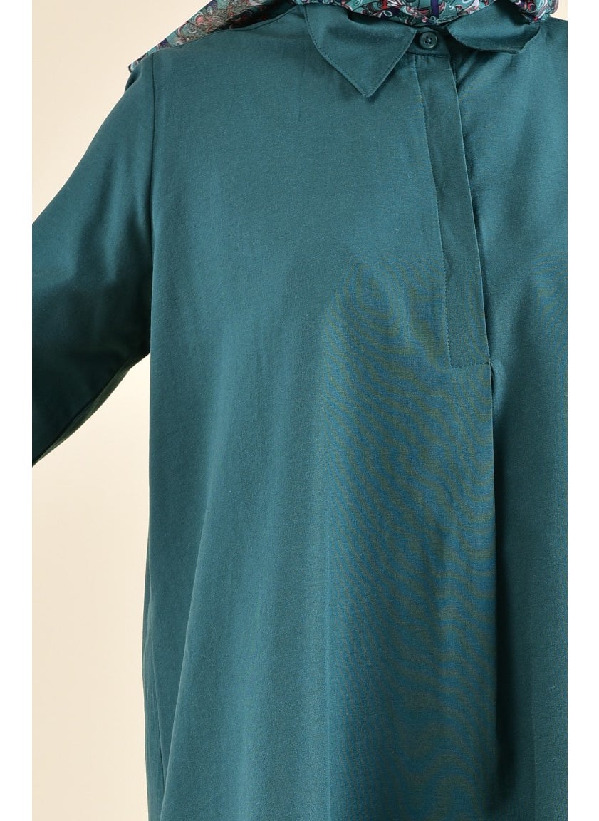 Sefa Merve Hidden Buttoned Slit Tunic 6478-05 Emerald Green  - Image 4
