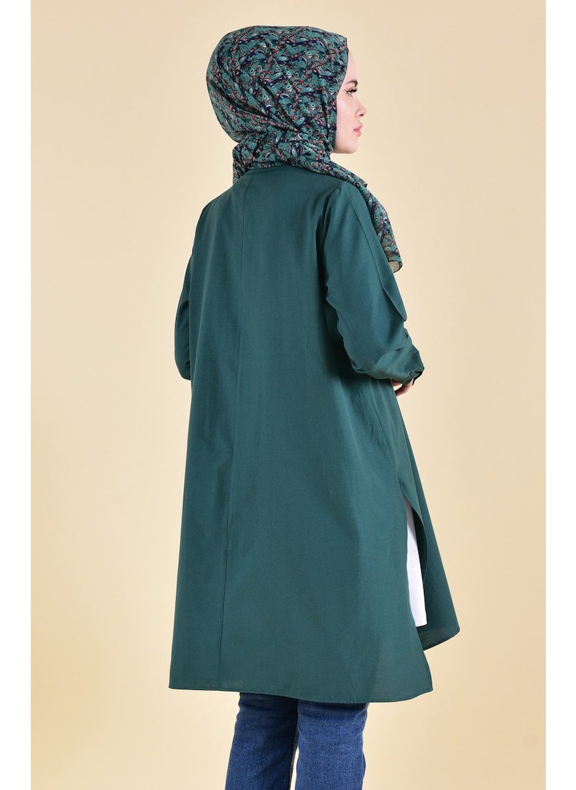 Sefa Merve Hidden Buttoned Slit Tunic 6478-05 Emerald Green  - Image 3