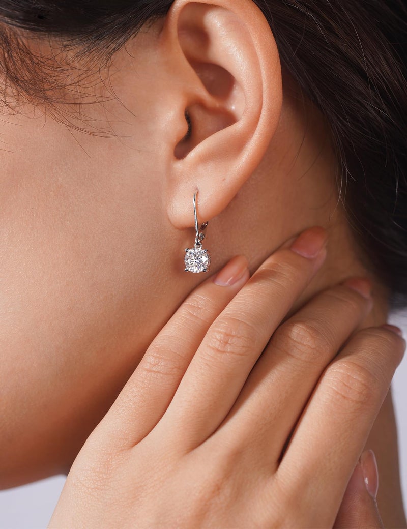 IMOLOVE Moissanite Leverback Drop Earrings for Women, Dangle Earrings 925 Sterling Silver with 18K White Gold Plated, Delicate Wedding Jewelry Gifts 2CT - Image 4