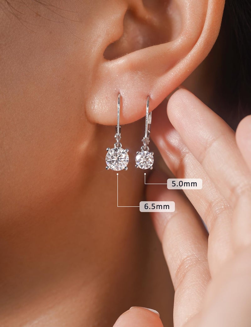 IMOLOVE Moissanite Leverback Drop Earrings for Women, Dangle Earrings 925 Sterling Silver with 18K White Gold Plated, Delicate Wedding Jewelry Gifts 2CT - Image 5
