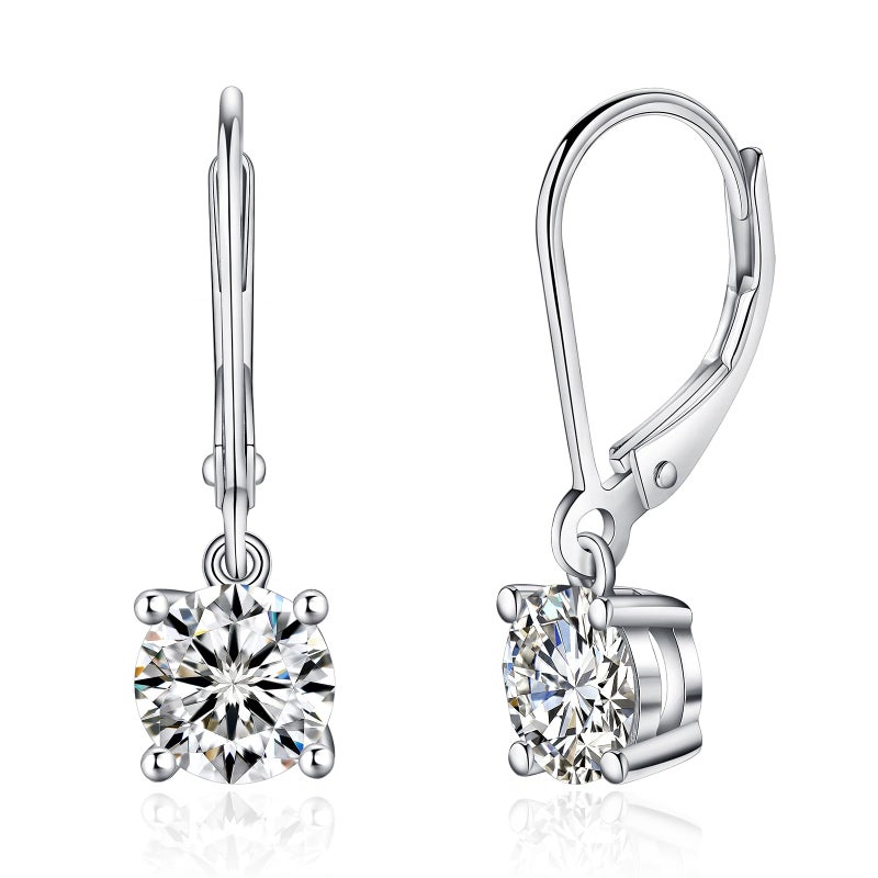 IMOLOVE Moissanite Leverback Drop Earrings for Women, Dangle Earrings 925 Sterling Silver with 18K White Gold Plated, Delicate Wedding Jewelry Gifts 2CT - Image 1