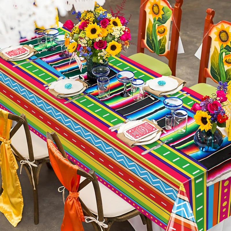 Lemicin 3 Pcs Mexican Fiesta Tablecloth 54 x 108 Inch Cinco De Mayo Party DecorationsMexican Taco Night Birthday Table Cloths Plastic Tablecloth for Fiesta Dining Picnic Party Supplies - Image 3