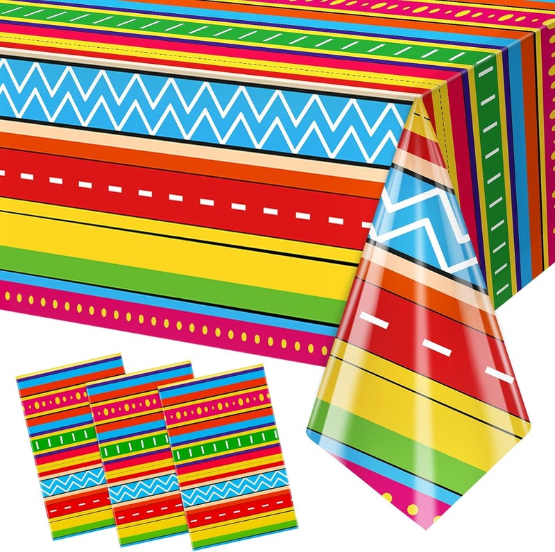 Lemicin 3 Pcs Mexican Fiesta Tablecloth 54 x 108 Inch Cinco De Mayo Party DecorationsMexican Taco Night Birthday Table Cloths Plastic Tablecloth for Fiesta Dining Picnic Party Supplies - Image 1