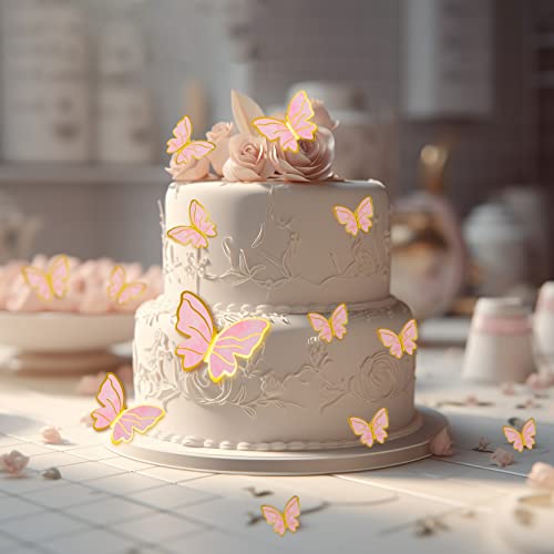 WOW DING 60Pcs Butterfly Cupcake Topper Pink Purple Gold, Lively 3D Butterflies for Cake Decor Birthday Anniversary Kids Wedding Girl Women Party Wall Food Decorations,Mixed Size - Image 3