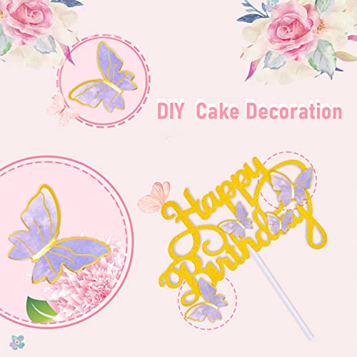 WOW DING 60Pcs Butterfly Cupcake Topper Pink Purple Gold, Lively 3D Butterflies for Cake Decor Birthday Anniversary Kids Wedding Girl Women Party Wall Food Decorations,Mixed Size - Image 4