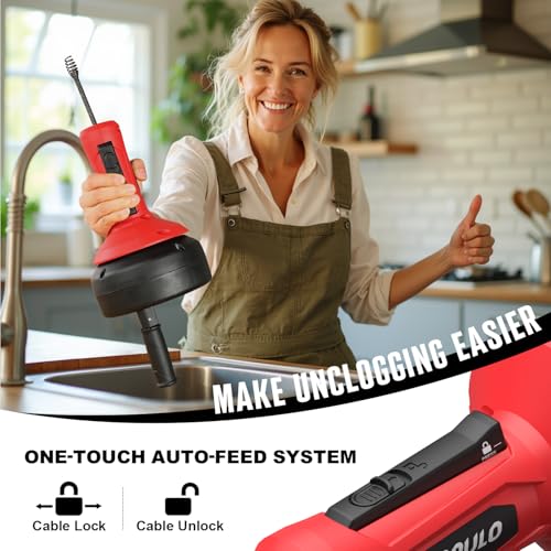 POPULO Drain Auger, Auto Feed Plumbing Snake Clog Remover for Unclog Sink Drain 3/4"-2" Pipe, 16 Ft Snake Hair Drain Clog Remover Cleaner Tools Manually or Powered for Shower, Bathtub, Kitchen, Sink - Image 2
