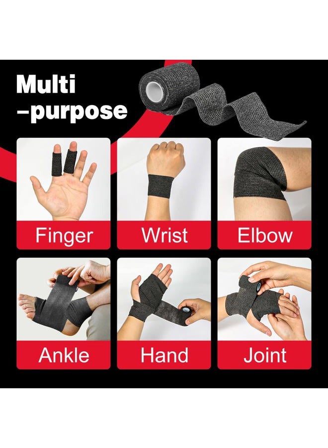 AZEN 16 عبوة لاصقة ذاتية لرباط الجروح باللون الأسود، 2" × 5 ياردات شريط رياضي أسود، لفة بيطرية، شريط تثبيت الوشم، شريط كاحل، لفة ضمادة متماسكة - Image 3