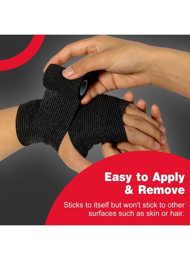 AZEN 16 عبوة لاصقة ذاتية لرباط الجروح باللون الأسود، 2" × 5 ياردات شريط رياضي أسود، لفة بيطرية، شريط تثبيت الوشم، شريط كاحل، لفة ضمادة متماسكة - Image 4