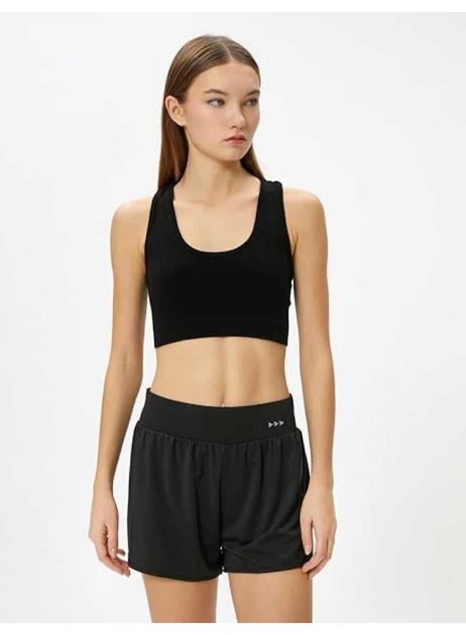 Hanady Women's Seamless U-Neck Ribbed Slim Fit Sports Bra in Black Comfortable for Workout and Everyday Use - Image 2