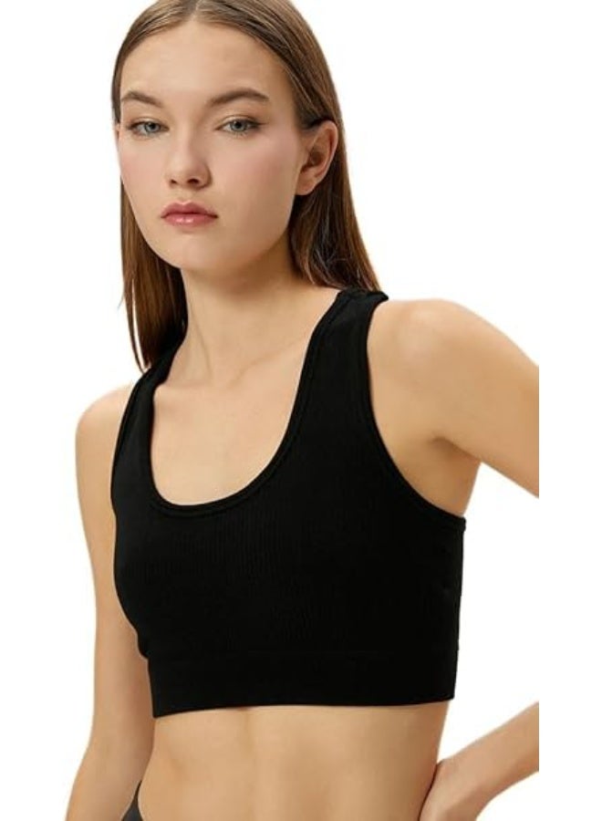 Hanady Women's Seamless U-Neck Ribbed Slim Fit Sports Bra in Black Comfortable for Workout and Everyday Use - Image 5