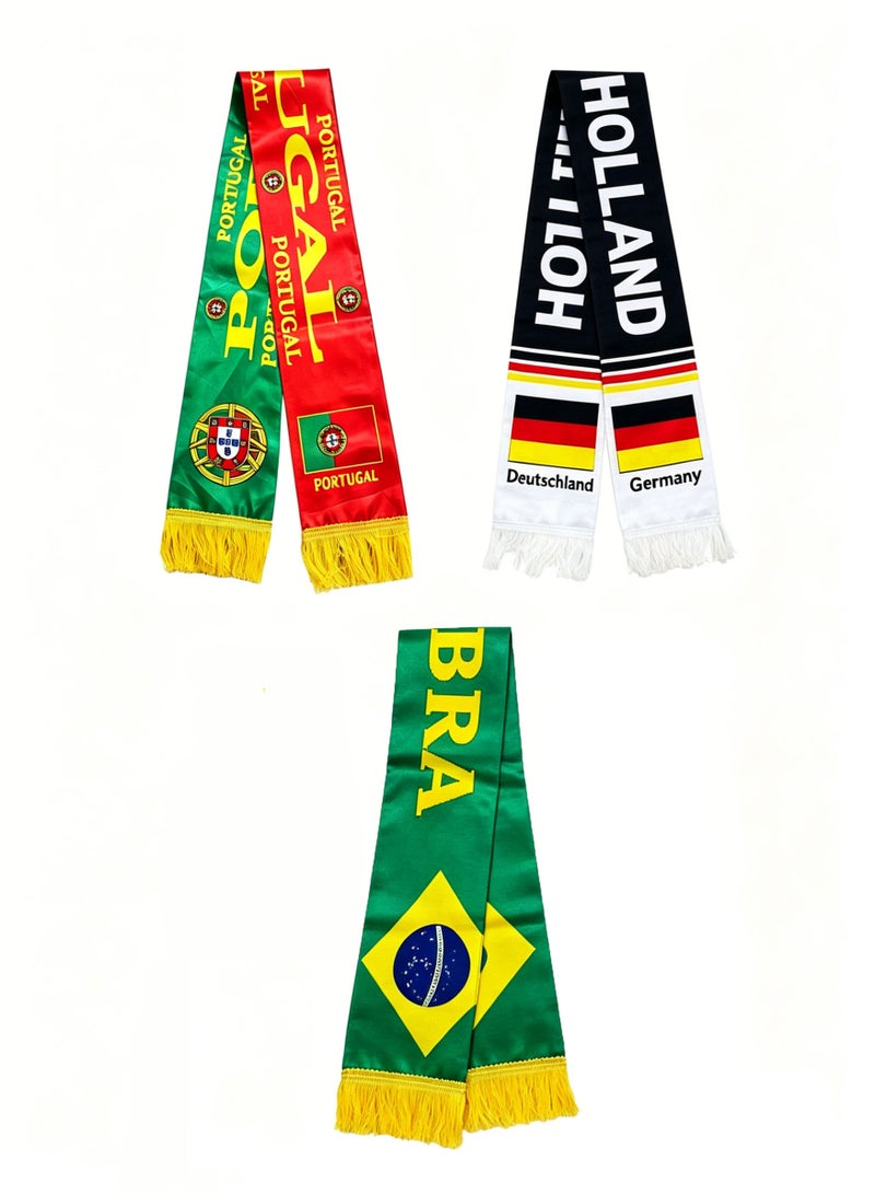 HOMESTAR 3pcs World Cup Soccer Scarf Set, National Soccer Team Fan Scarf, Portugal Brazil Germany Satin Neck Warmer, Football Fan Scarf, For Match Days Cheering Gift, For Family Neighbors Friends Colleagues, Unisex Adult - Image 1