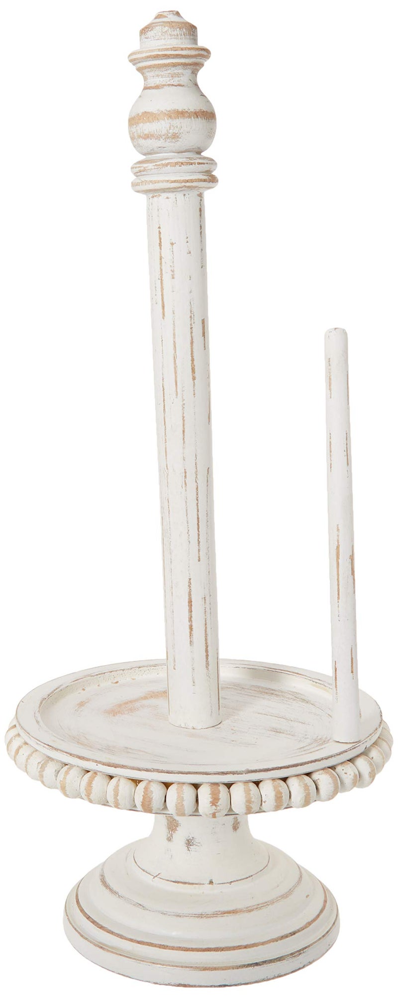mud pie Mud Pie 47100002 Farmhouse Washed Beaded Wood Pedestal Paper Towel Holder 16 x 6 Dia White Grey 