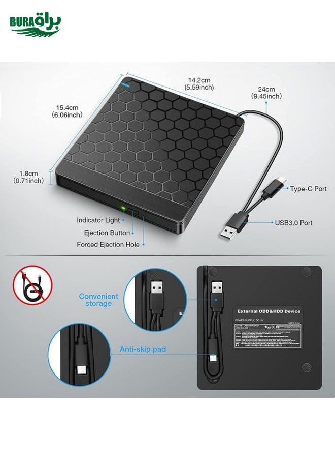 BURAQ - 042  Football Pattern USB3.0 / Type-C Computer Laptop External Optical Drive Burner DVD Burner - Image 1