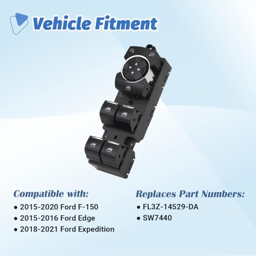 AiYiGu Master Power Window Switch Button Front Driver Side Compatible with 2015 2016 2017 2018 2019 2020 Ford F150 20152016 Ford Edge 20182021 Ford Expedition Replaces OEM FL3Z14529DA SW7440 - Image 3