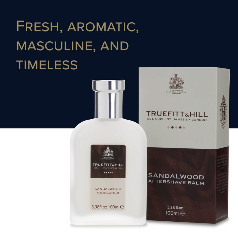 Truefitt & Hill Luxury Aftershave Balm - Sandalwood - Premium Soothing Moisturizer with Aloe Vera Extract - Ideal for Sensitive Skin, Razor Burn Relief, and a Silky Smooth Finish - 3.38 oz. - Image 3