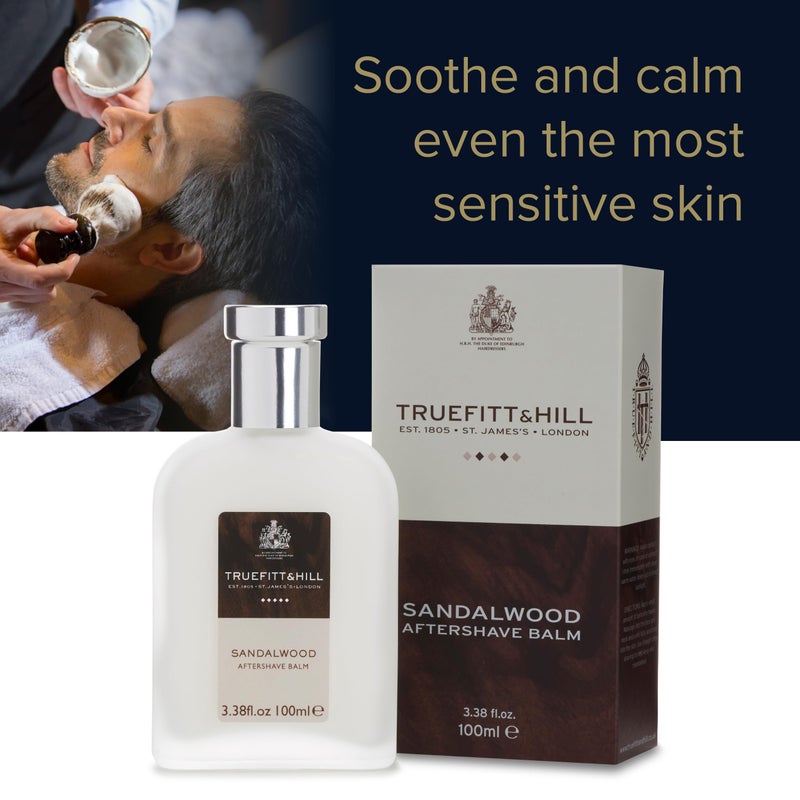 Truefitt & Hill Luxury Aftershave Balm - Sandalwood - Premium Soothing Moisturizer with Aloe Vera Extract - Ideal for Sensitive Skin, Razor Burn Relief, and a Silky Smooth Finish - 3.38 oz. - Image 5