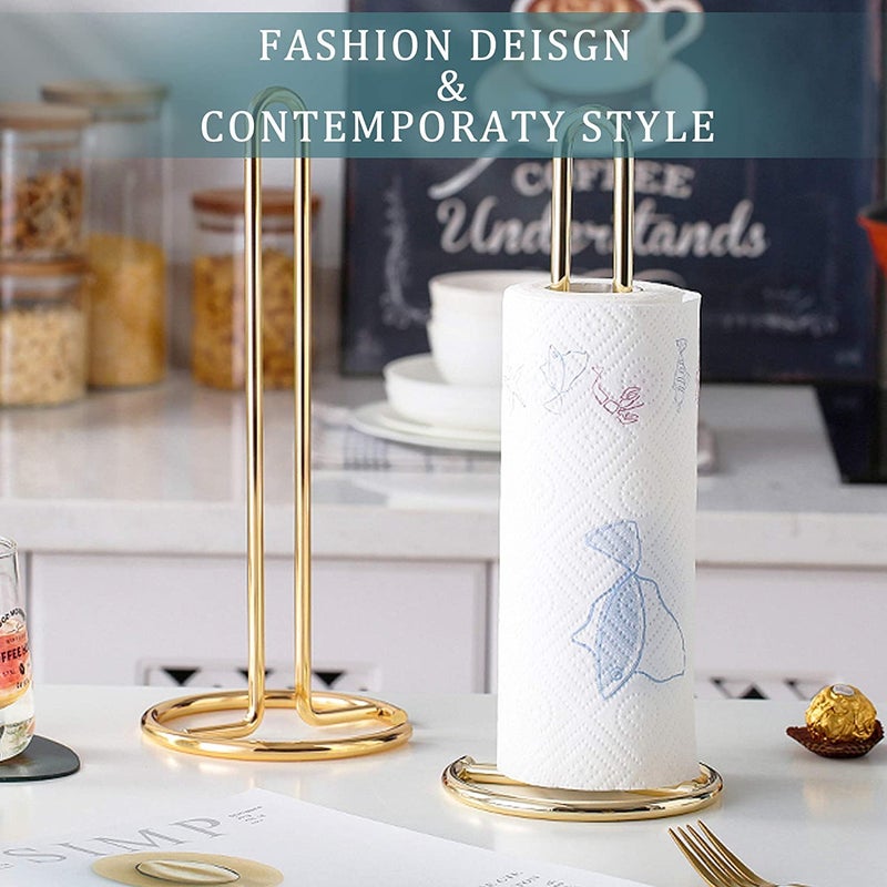Kiwilon Metallic Paper Towel Holder Tissue Paper Dispenser Stand for Bathroom Washbasin Kitchen Countertops Bars Dining Tables Paper Towel Stand Fits Standard Jumbo Rolls Gold - Image 3