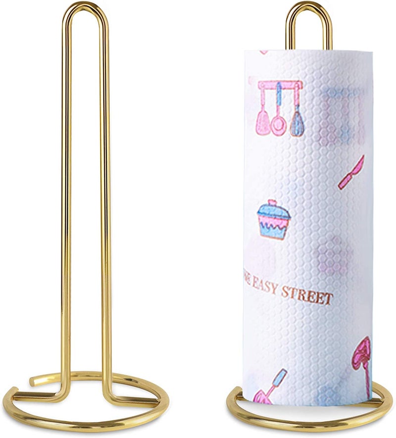 Kiwilon Metallic Paper Towel Holder Tissue Paper Dispenser Stand for Bathroom Washbasin Kitchen Countertops Bars Dining Tables Paper Towel Stand Fits Standard Jumbo Rolls Gold - Image 1