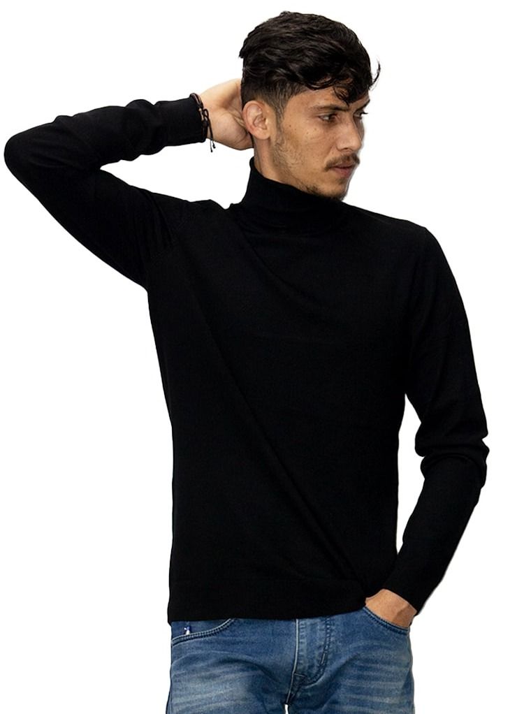 سترة سوداء عالية الرقبة للرجال عادي  - Image 2