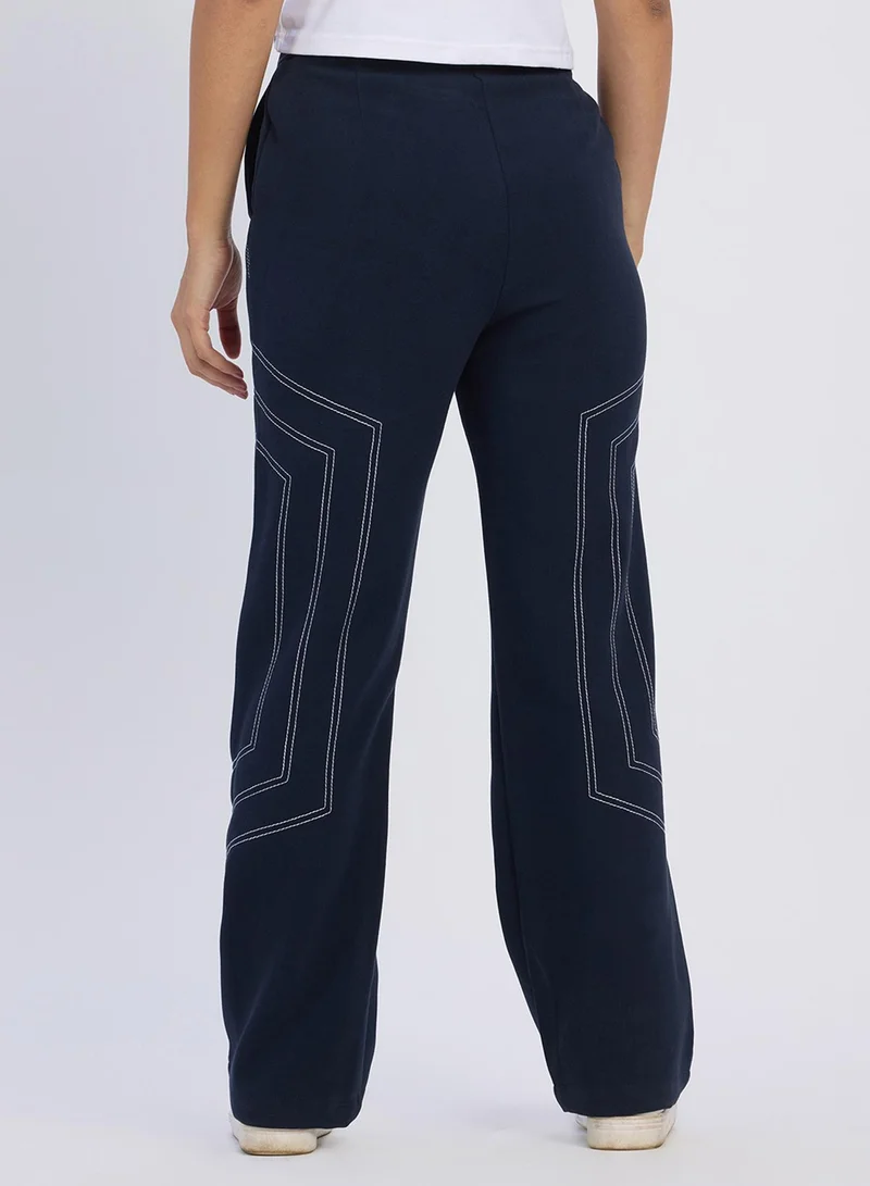 PINACOLADA PINACOLADA Women's Prussian Blue Hexagonal Straight-Fit Trousers For Casual Wear | Mid-Rise | Straight Fit | Button Closure | Trousers Designed With Comfortable Fit For Woman & Girls