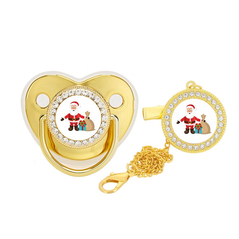 Hot New Santa Point Drill Baby Play Mouth Drill Christmas Gift Baby Pacifier with Chain - Image 3