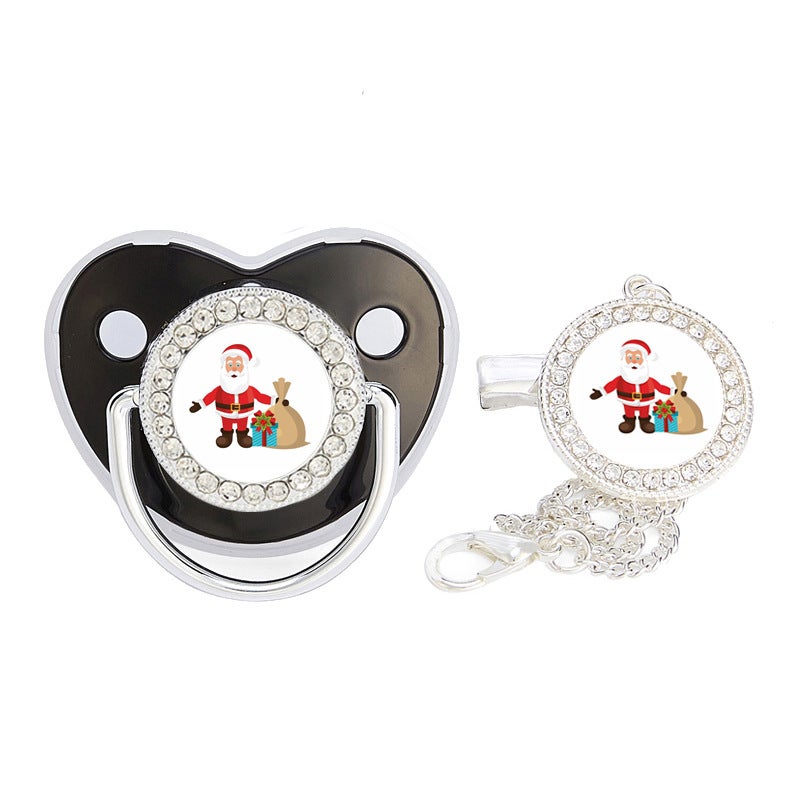 Hot New Santa Point Drill Baby Play Mouth Drill Christmas Gift Baby Pacifier with Chain - Image 1