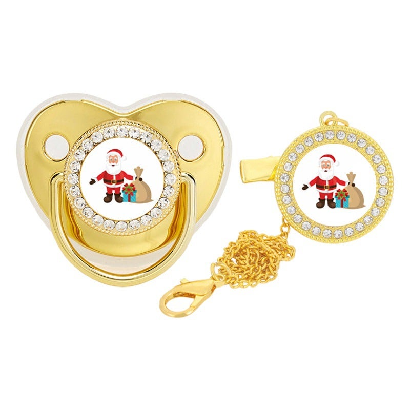 Hot New Santa Point Drill Baby Play Mouth Drill Christmas Gift Baby Pacifier with Chain - Image 2