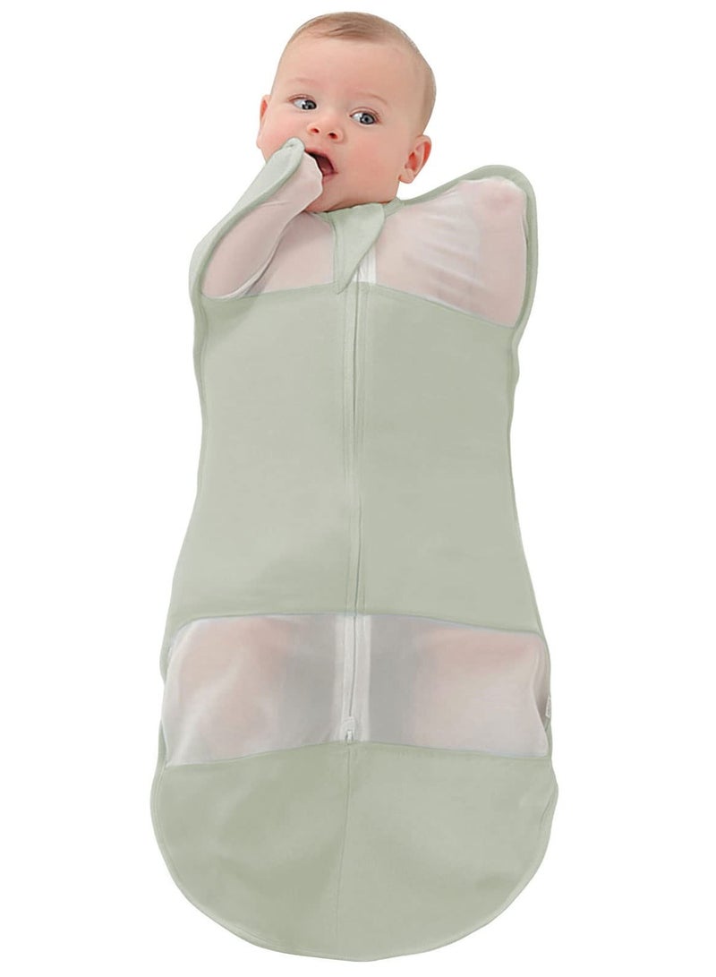 Excefore Baby Sleep Sack, Newborn Transitional Swaddle Sack, Arms Up Swaddle, 1.0 Tog Organic Cotton 2 Way Zipper, for Newborn Infant Boy Girl (Green, Size M, 3-6 Months) - Image 1