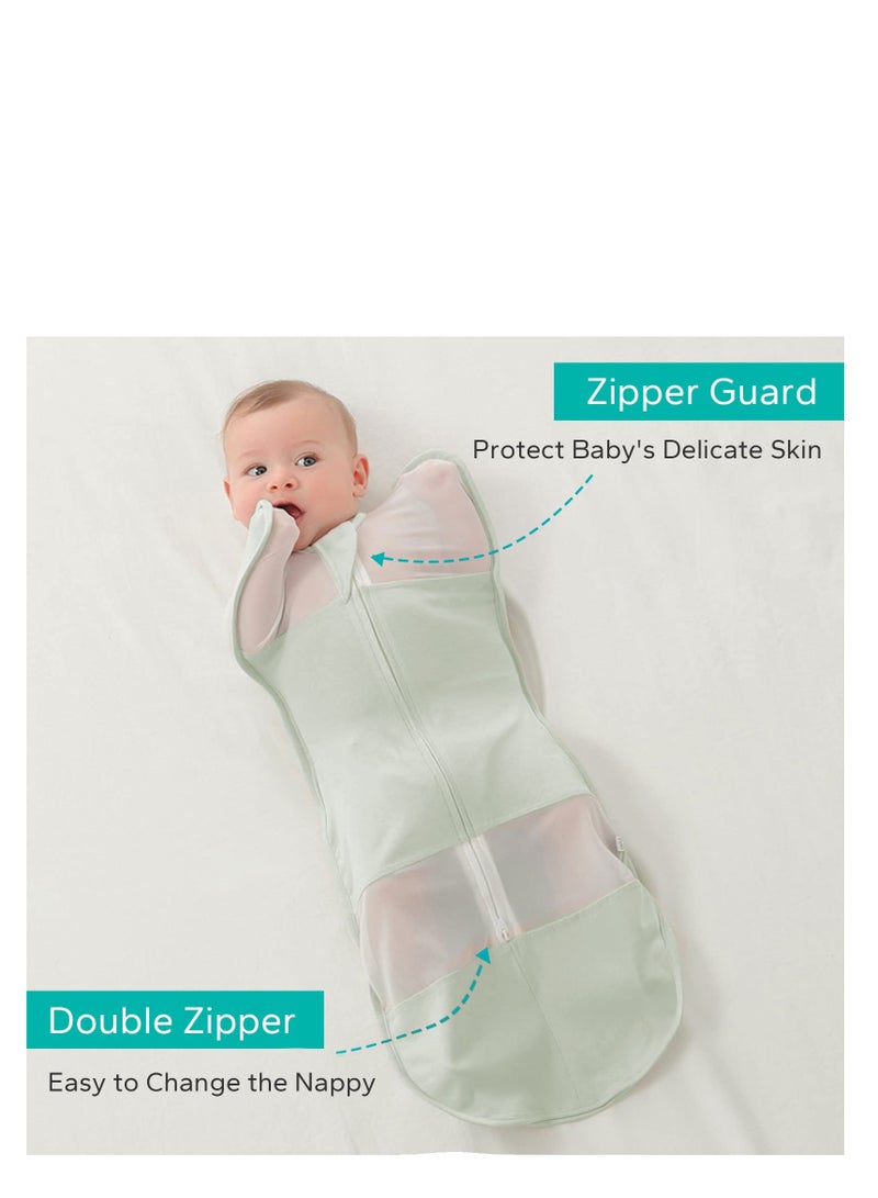 Excefore Baby Sleep Sack, Newborn Transitional Swaddle Sack, Arms Up Swaddle, 1.0 Tog Organic Cotton 2 Way Zipper, for Newborn Infant Boy Girl (Green, Size M, 3-6 Months) - Image 2