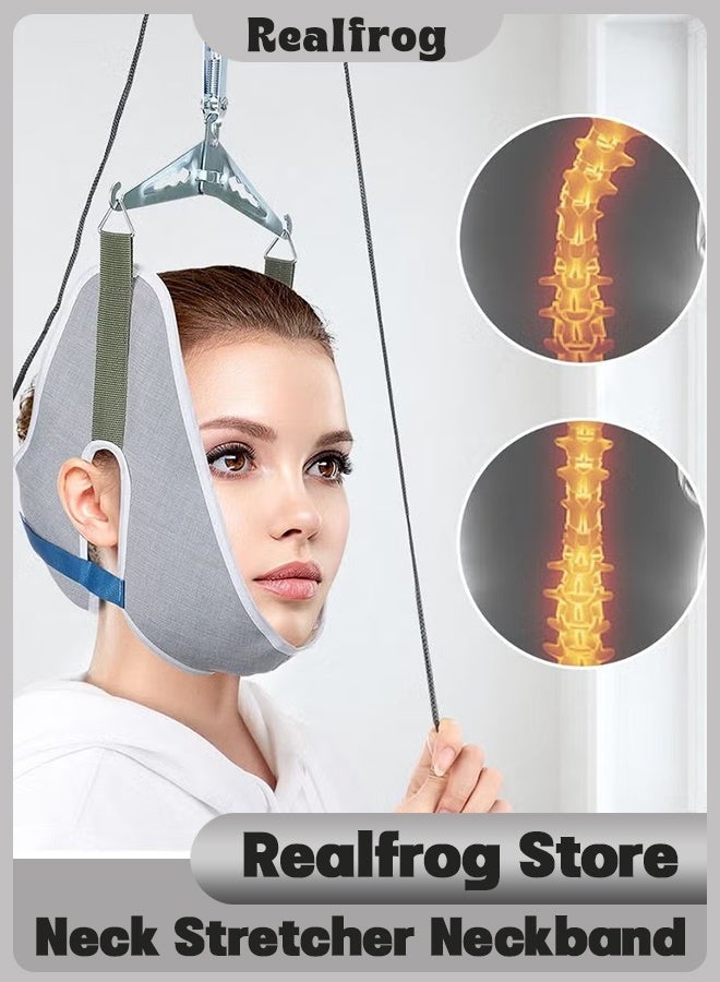 Realfrog Portable Neck Stretcher Neckband for Pain Relief Physical Therapy Suspended Cervical Spine Stretching Frame Traction Device Health Protection Equipment (Grey) - Image 1