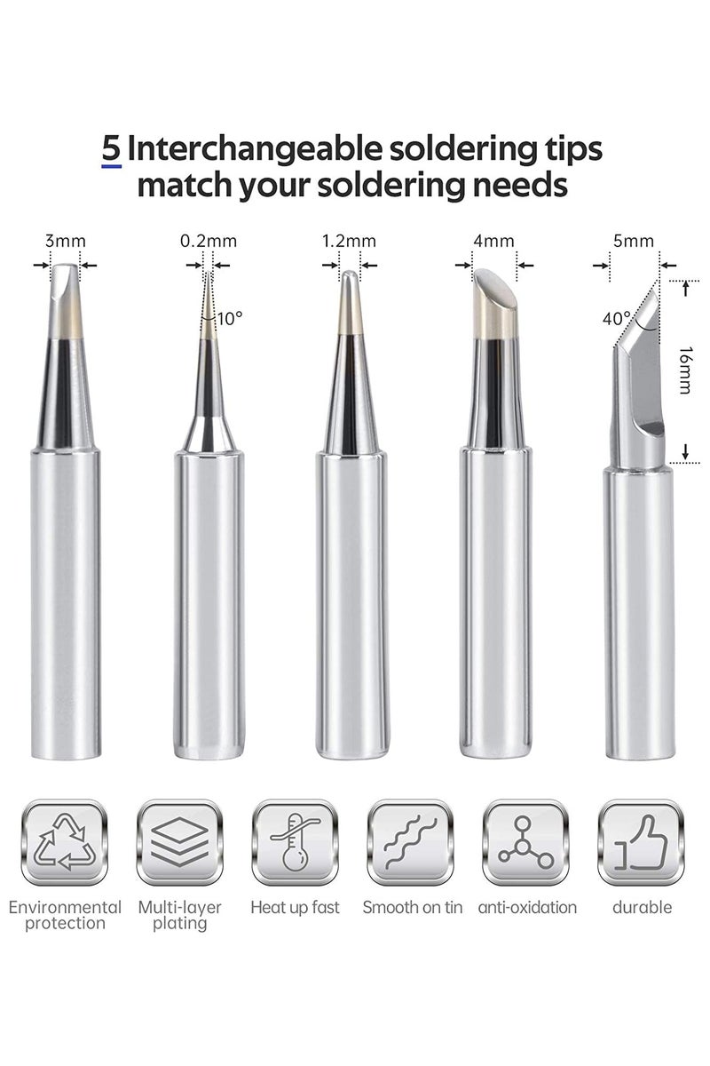 GNAFOTU Soldering Iron Kit Electronics,with Temperature Adjustable Electric Soldering Iron Pen,with 5Pcs Different Solder Tips, Stand and sponges,(UK Plug) - Image 2