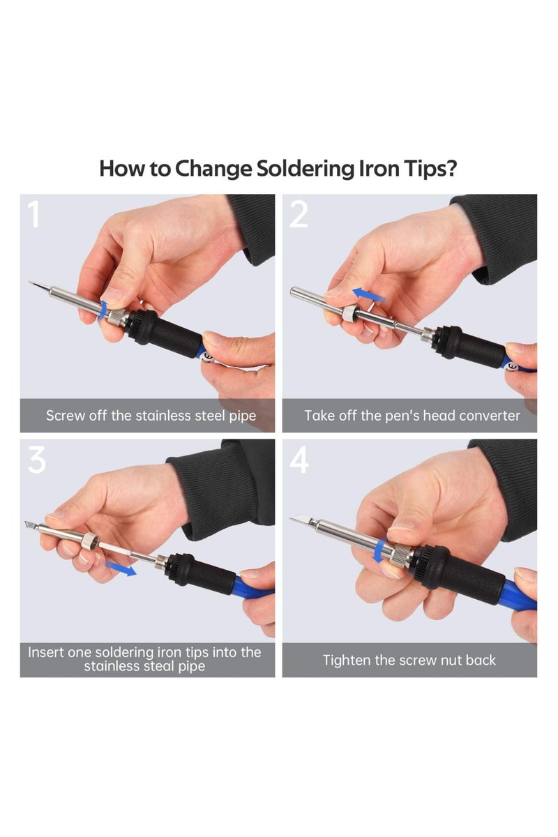 GNAFOTU Soldering Iron Kit Electronics,with Temperature Adjustable Electric Soldering Iron Pen,with 5Pcs Different Solder Tips, Stand and sponges,(UK Plug) - Image 3