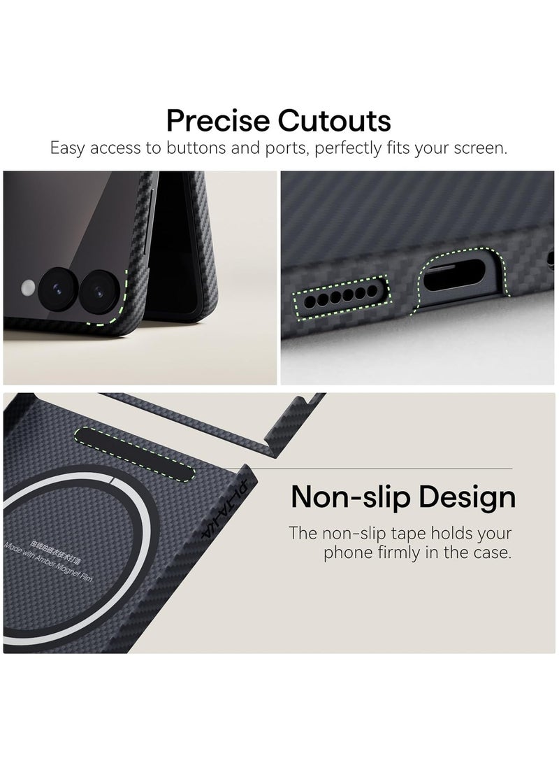 pitaka for Z Flip 7 Case, Compatible with MagSafe, Slim & Light Galaxy Z Flip 7 Case with Caseless Touch Feeling, 600D Aramid Fiber Made, Black/Grey(Twill) - Image 2