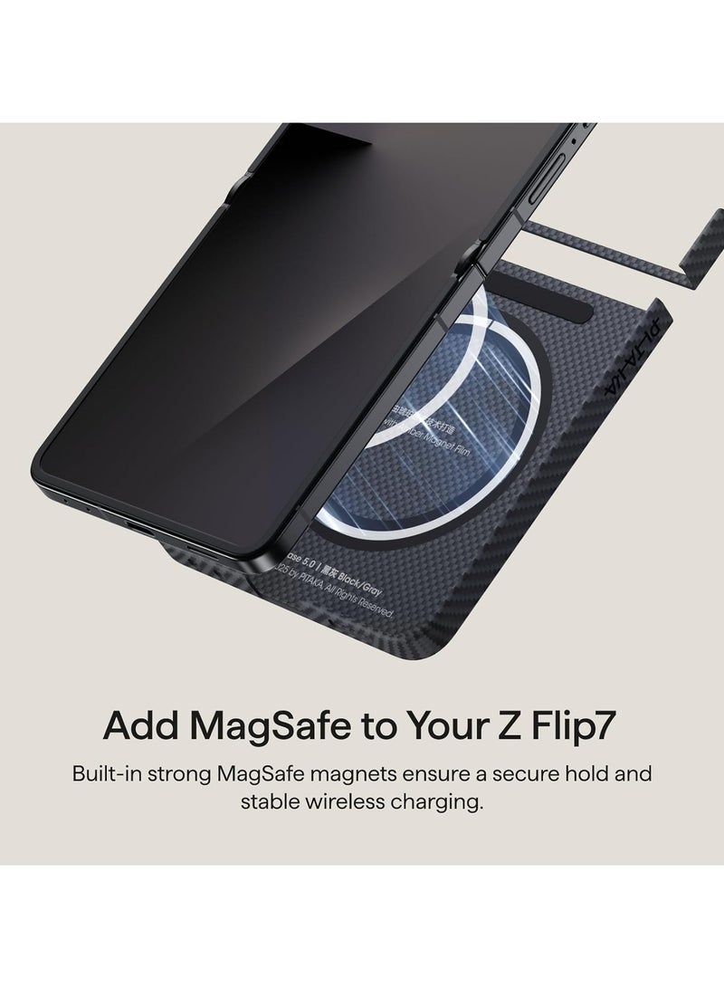 pitaka for Z Flip 7 Case, Compatible with MagSafe, Slim & Light Galaxy Z Flip 7 Case with Caseless Touch Feeling, 600D Aramid Fiber Made, Black/Grey(Twill) - Image 4