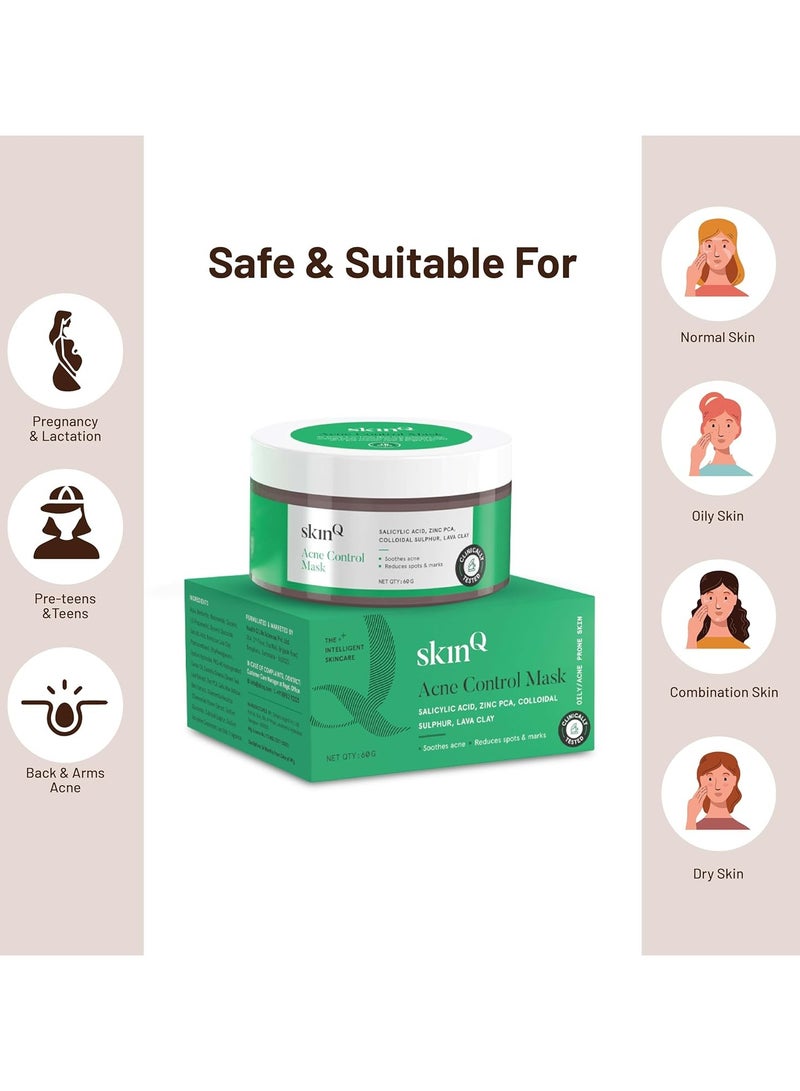 SkinQ Acne Control Face Mask with Salicylic Acid Niacinamide and Zinc BHA Based Reduces Clogged Pores Controls Oiliness for All Skin Types Women and Men 60g - Image 4