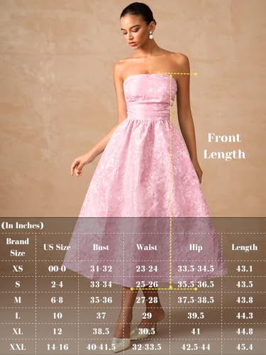 ShawGobow Strapless Corset Dress,Jacquard Formal Midi Dresses for Women,Wedding Guest Cocktail Party Outfits Pink Small - Image 2