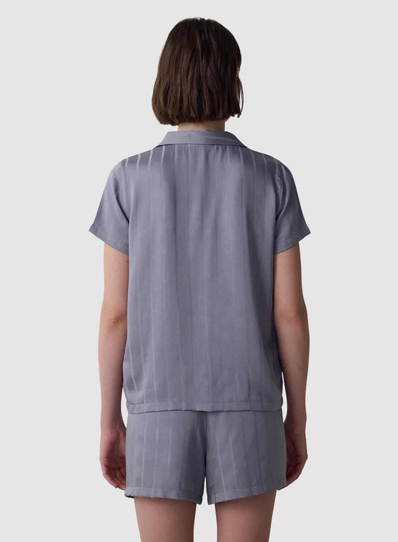 Penti Gray Chloe Satin Shirt Shorts Pyjamas Set