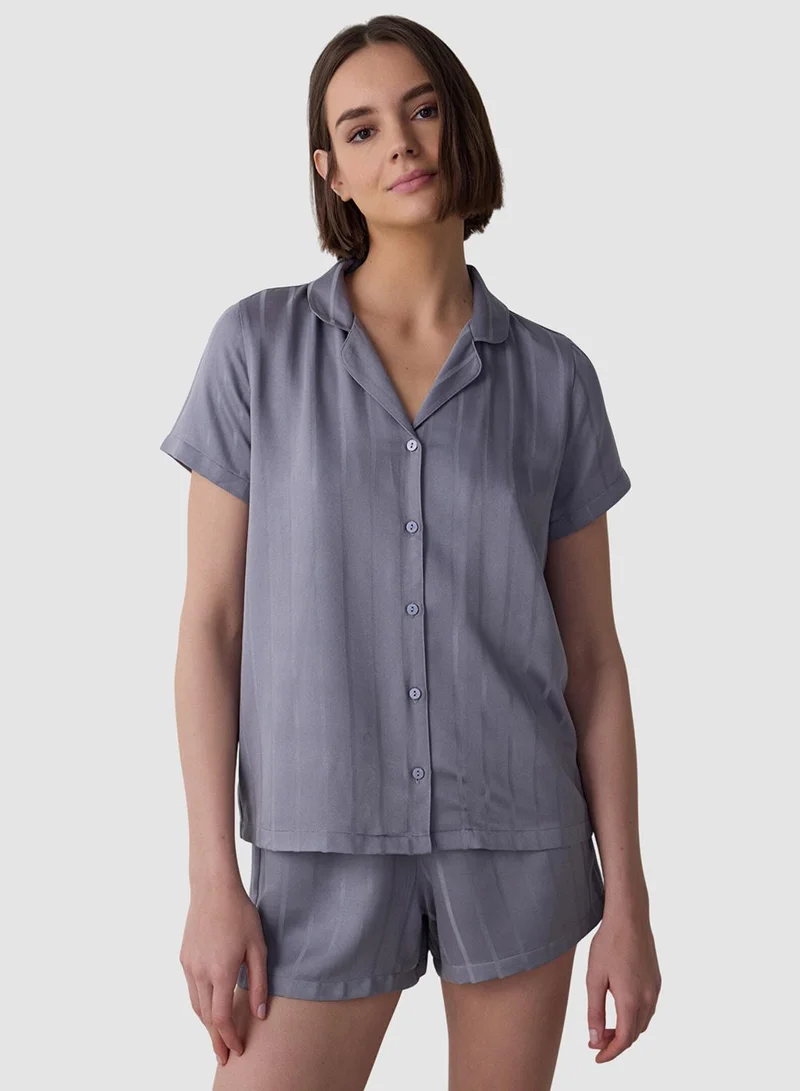 Penti Gray Chloe Satin Shirt Shorts Pyjamas Set
