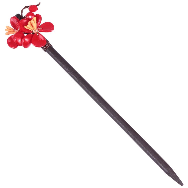 Dark Red Vintage Wooden Hair Stick Chinese Style Flower Shaped Hairpin for Women - Image 2